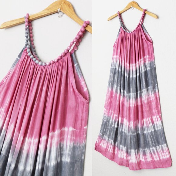 Napua Collection Honolulu Hawaii Beaded Halter Neck Maxi Dress Tie Dye Ombre OS - Picture 1 of 13